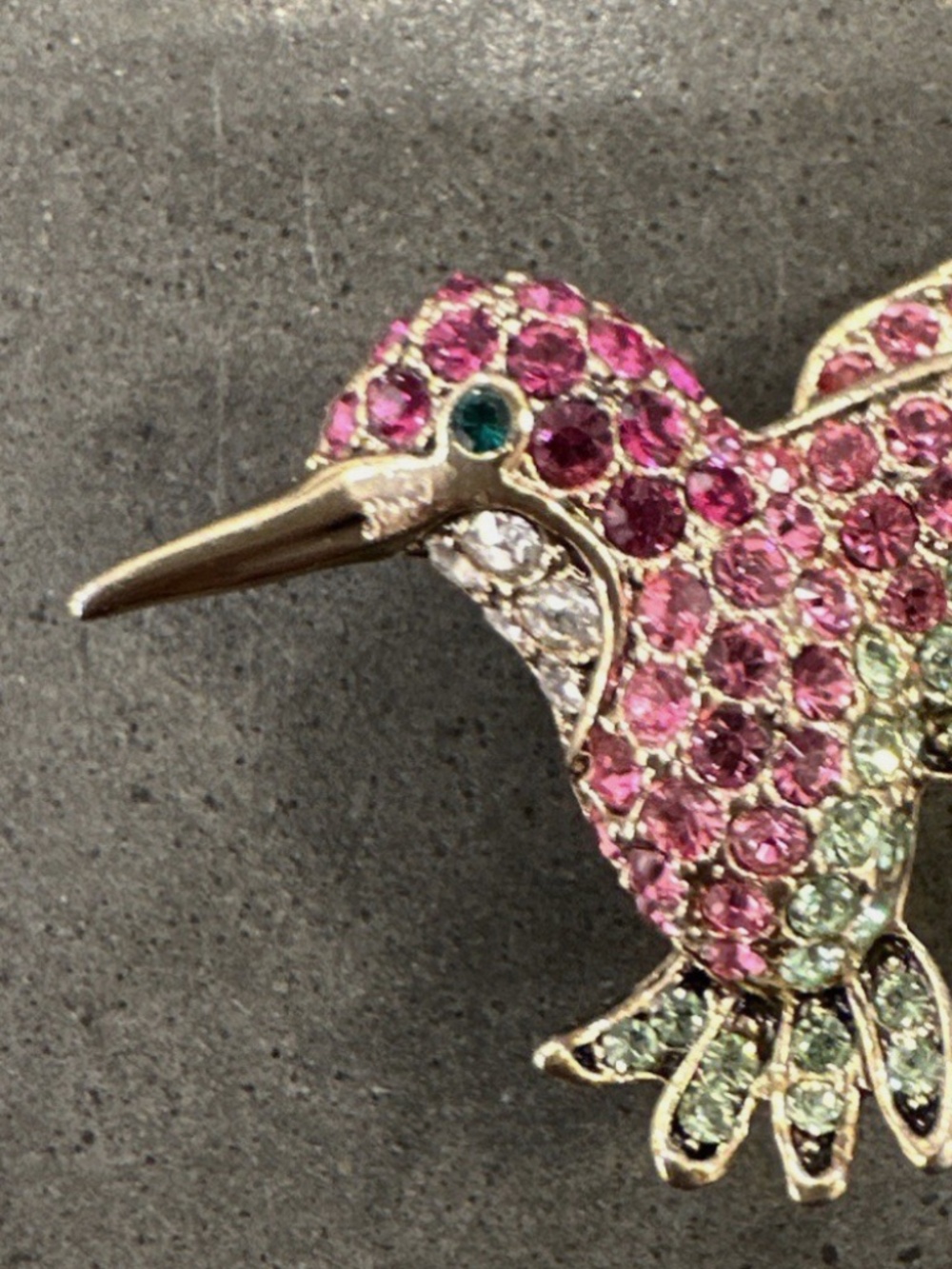 Vintage Rucinni Multicolor Rhinestone Hummingbird Pin Brooch 1.5" by 1"